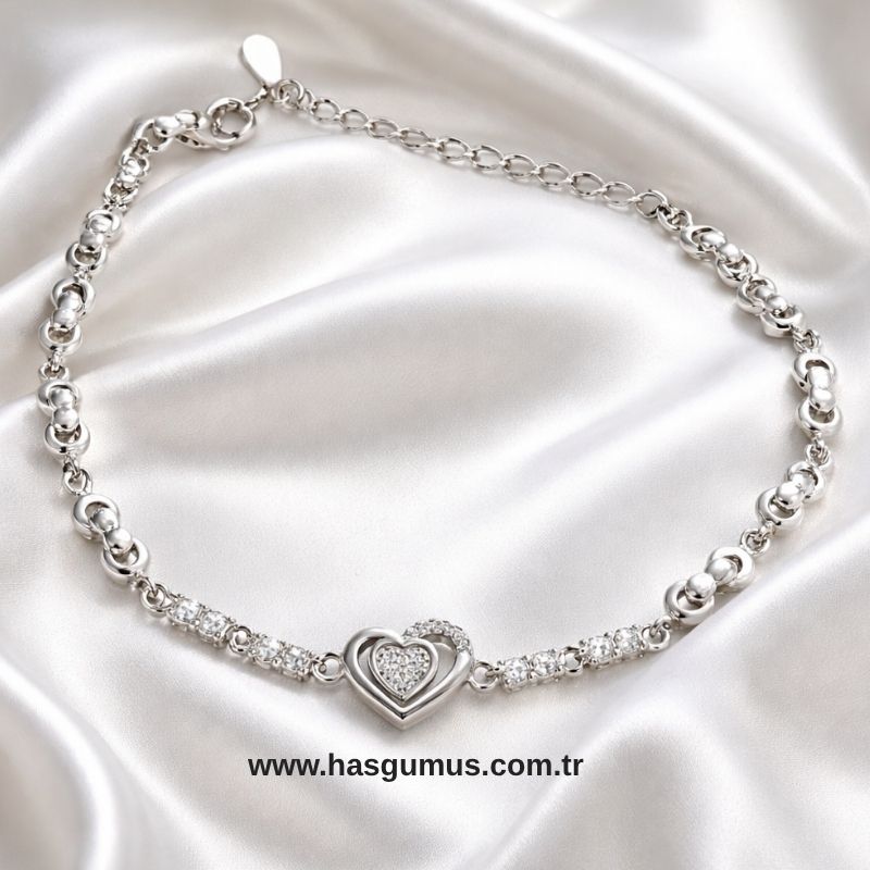 Gümüş Kalpli Bileklik