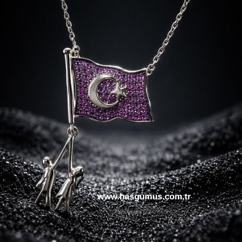 Gümüş Türk Bayrak Kolye