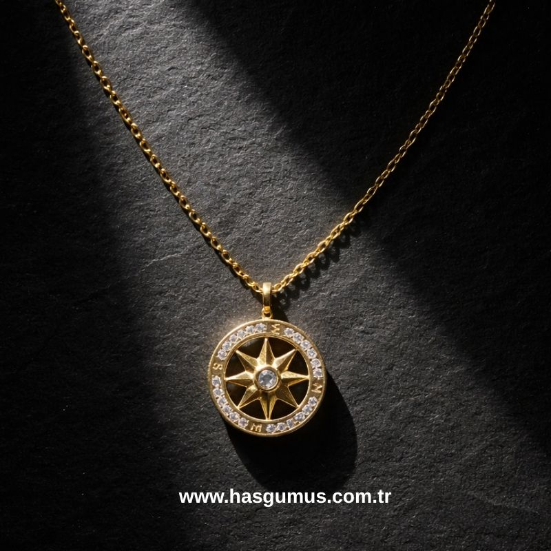 Gümüş Pusula Kolye