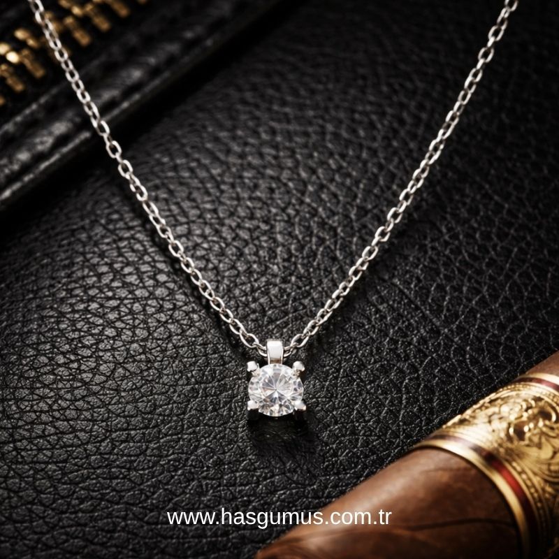 Gümüş Tektaş Kolye